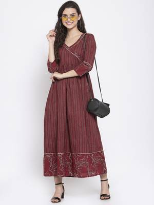 Wine printed cotton kurtas-and-kurtis 5
