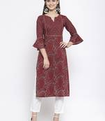 Wine printed cotton kurtas-and-kurtis
