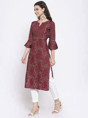 Wine printed cotton kurtas-and-kurtis 4