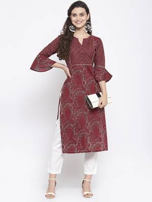 Wine printed cotton kurtas-and-kurtis 5