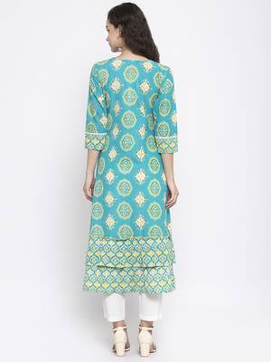 Teal printed cotton kurtas-and-kurtis 2