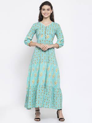 Teal printed cotton kurtas-and-kurtis 1
