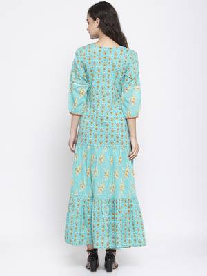 Teal printed cotton kurtas-and-kurtis 2