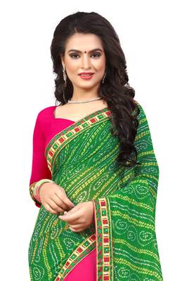 green embroidered georgette saree with blouse 5