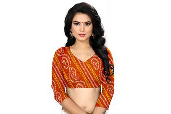 beige printed chiffon saree with blouse 4
