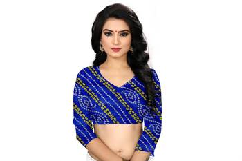 Blue printed chiffon saree with blouse 4