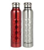 NFI essentials Stainless Steel Single Walled Fridge Water Bottle, 1000ml, Rhombus Design Water Bottle (Pack of 2)