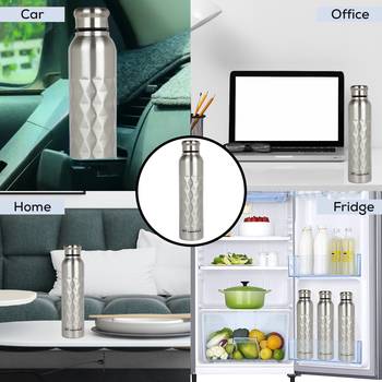 NFI essentials Stainless Steel Single Walled Fridge Water Bottle, 1000ml, Rhombus Design Water Bottle (Pack of 2) 3