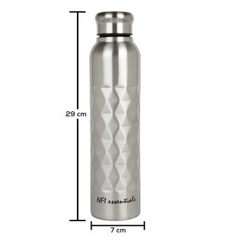 NFI essentials Stainless Steel Single Walled Fridge Water Bottle, 1000ml, Rhombus Design Water Bottle (Pack of 2) 4