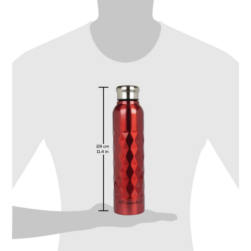NFI essentials Stainless Steel Single Walled Fridge Water Bottle, 1000ml, Rhombus Design Water Bottle (Pack of 2)