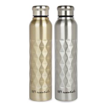 NFI essentials Stainless Steel Single Walled Fridge Water Bottle, 1000ml, Rhombus Design Water Bottle (Pack of 2) 1