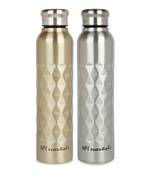 NFI essentials Stainless Steel Single Walled Fridge Water Bottle, 1000ml, Rhombus Design Water Bottle (Pack of 2)