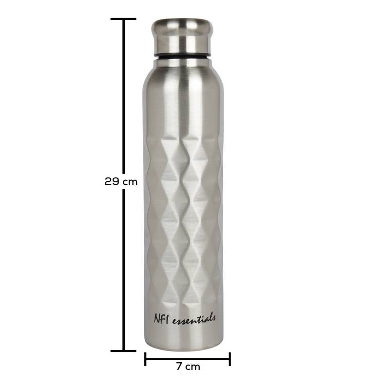NFI essentials Stainless Steel Single Walled Fridge Water Bottle, 1000ml, Rhombus Design Water Bottle (Pack of 2)