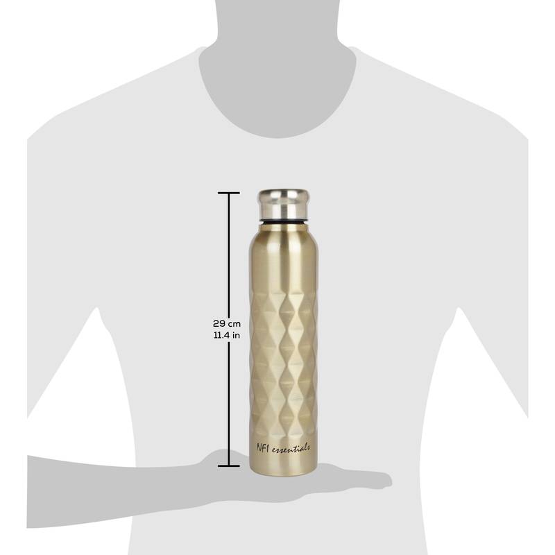 NFI essentials Stainless Steel Single Walled Fridge Water Bottle, 1000ml, Rhombus Design Water Bottle (Pack of 2)