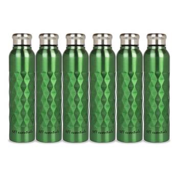 NFI essentials Stainless Steel Single Walled Fridge Water Bottle, 1000ml, Rhombus Design,Water Bottle (Pack of 6) 1