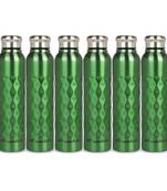 NFI essentials Stainless Steel Single Walled Fridge Water Bottle, 1000ml, Rhombus Design,Water Bottle (Pack of 6)