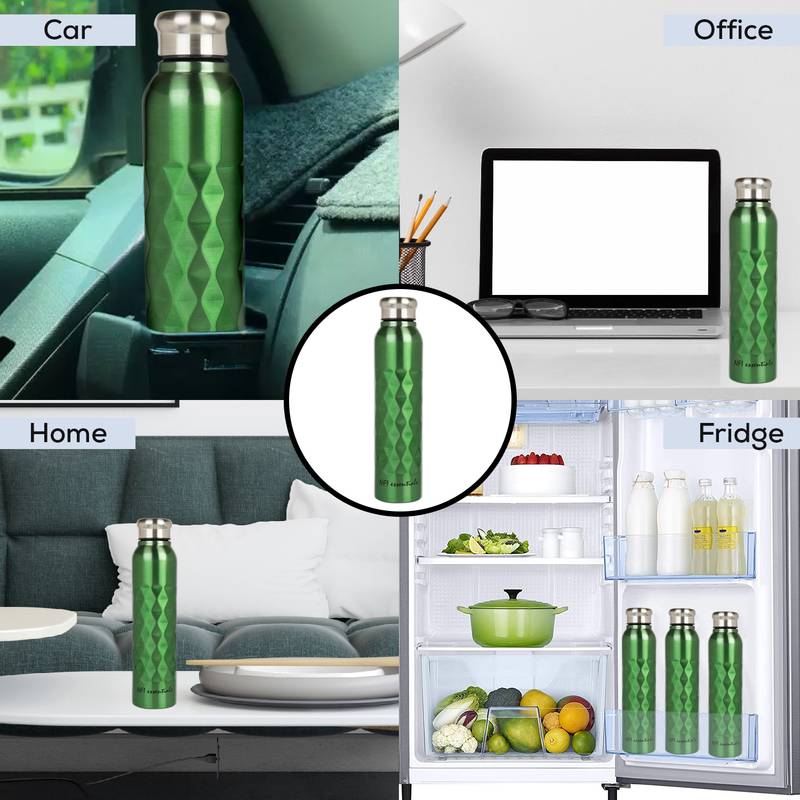 NFI essentials Stainless Steel Single Walled Fridge Water Bottle, 1000ml, Rhombus Design,Water Bottle (Pack of 6)
