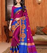 Pink embroidered cotton silk saree with blouse