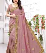 Pink embroidered silk saree with blouse