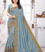Light blue embroidered silk saree with blouse