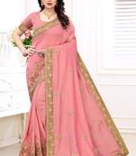 Light pink embroidered silk saree with blouse