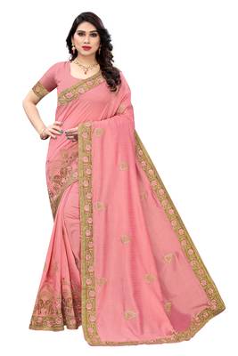 Light pink embroidered silk saree with blouse 2