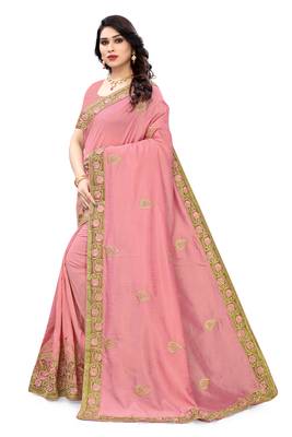 Light pink embroidered silk saree with blouse 3