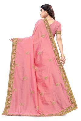 Light pink embroidered silk saree with blouse 5