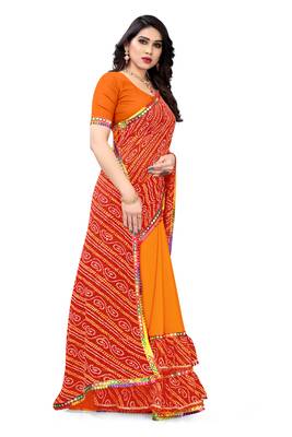 Red printed georgette saree with blouse 2