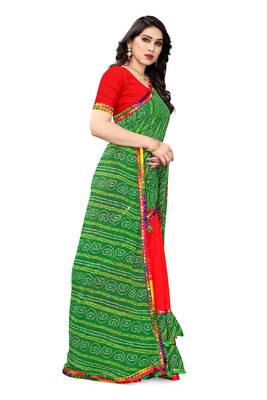 Green printed georgette saree with blouse 2