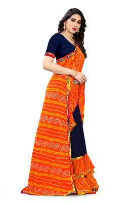 Orange printed georgette saree with blouse 2