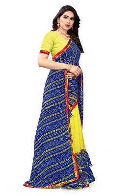 Blue printed georgette saree with blouse 2