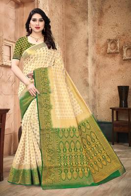 White printed art silk saree with blouse 2
