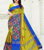 Yellow embroidered cotton silk saree with blouse