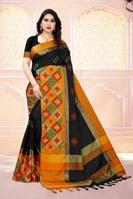 Black embroidered cotton silk saree with blouse 1