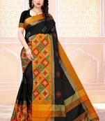 Black embroidered cotton silk saree with blouse