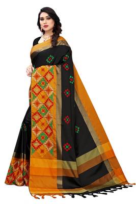 Black embroidered cotton silk saree with blouse 2