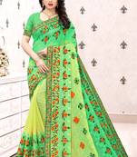 Light green embroidered chiffon saree with blouse