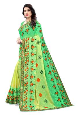 Light green embroidered chiffon saree with blouse 2