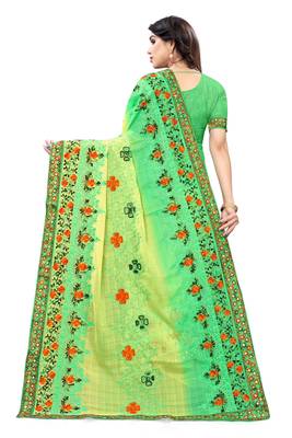 Light green embroidered chiffon saree with blouse 4