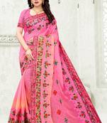 Pink embroidered chiffon saree with blouse