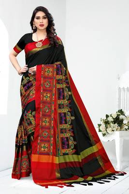 Black embroidered cotton silk saree with blouse 1
