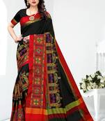 Black embroidered cotton silk saree with blouse