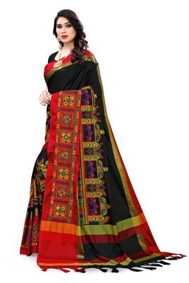 Black embroidered cotton silk saree with blouse 2