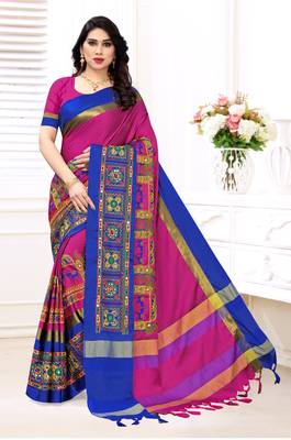 Pink embroidered cotton silk saree with blouse 1