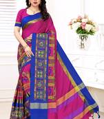 Pink embroidered cotton silk saree with blouse