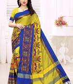 Yellow embroidered cotton silk saree with blouse