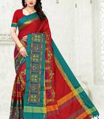 Red embroidered cotton silk saree with blouse