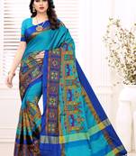 Light blue embroidered cotton silk saree with blouse