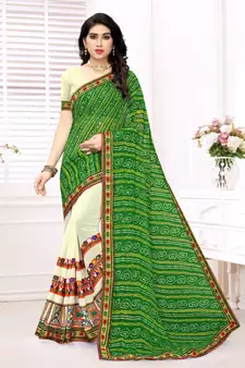 Green embroidered georgette saree with blouse